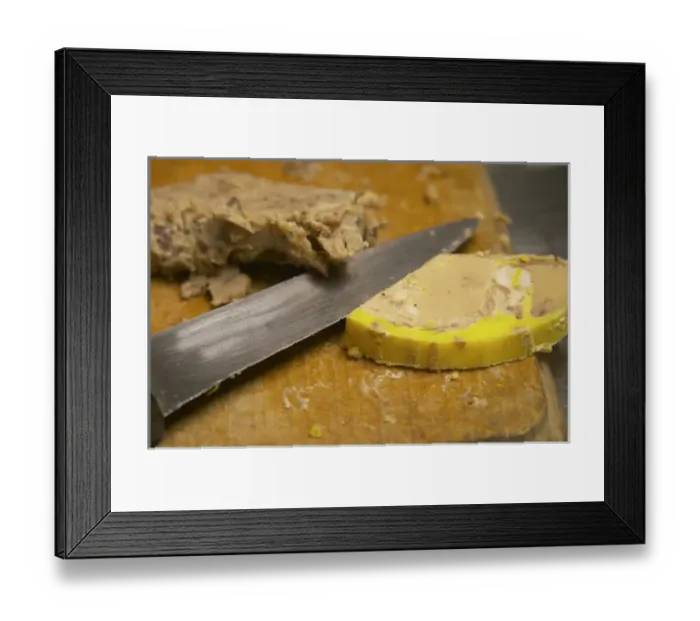 Framed Print : A slice of duck liver foie gras ond a cutting knife on a wooden cutting board Ferme de Biorne duck Framed Print : A slice of duck liver foie gras ond a cutting knife on a wooden cutting board Ferme de Biorne duck
