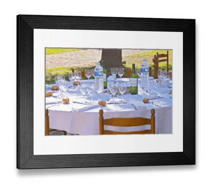 Framed Print : A table set for lunch in the garden a sunny autumn day - Chateau Pey la Tour, previously