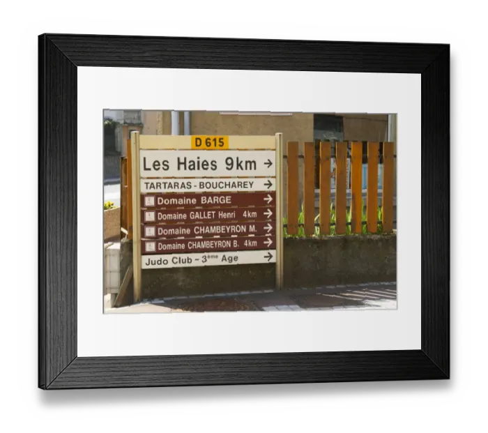 Framed Print : Road signs in the village to Domaine Barge, Gallet Henri, Chambeyron. Ampuis, Cote Rotie Framed Print : Road signs in the village to Domaine Barge, Gallet Henri, Chambeyron. Ampuis, Cote Rotie