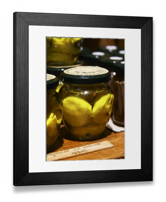 Framed Print : In the shop: Glass jars with goat cheese chevre in olive oil. Moulin Mas des Barres olive mill Framed Print : In the shop: Glass jars with goat cheese chevre in olive oil. Moulin Mas des Barres olive mill