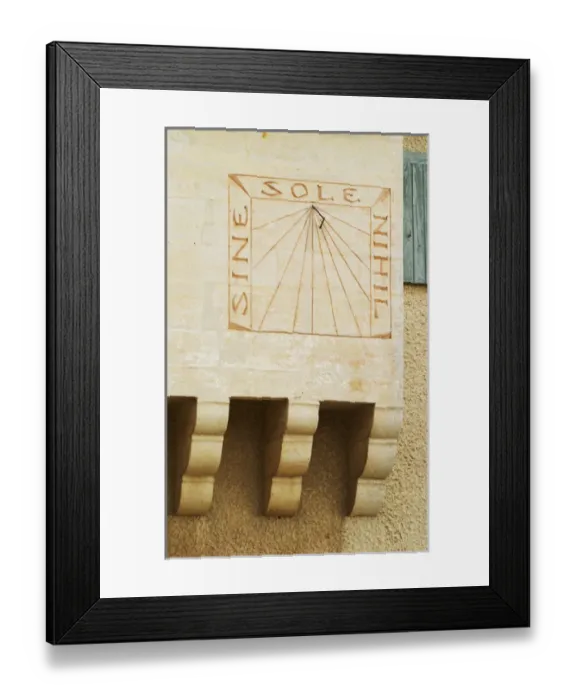 Framed Print : The sun dial with the carved stone inscription: Sine Sole Nihil (without the sun there is nothing)