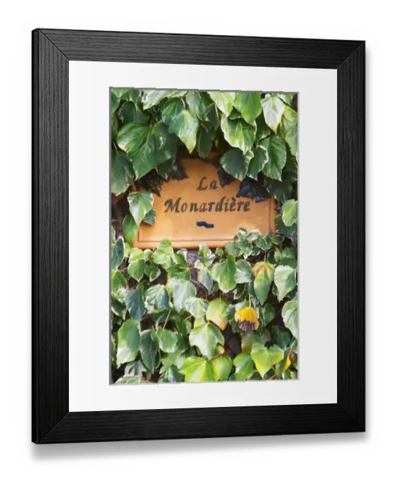 Framed Print : Terra cotta sign saying La Monardiere at the entrance. Domaine la Monardiere Monardiere Framed Print : Terra cotta sign saying La Monardiere at the entrance. Domaine la Monardiere Monardiere