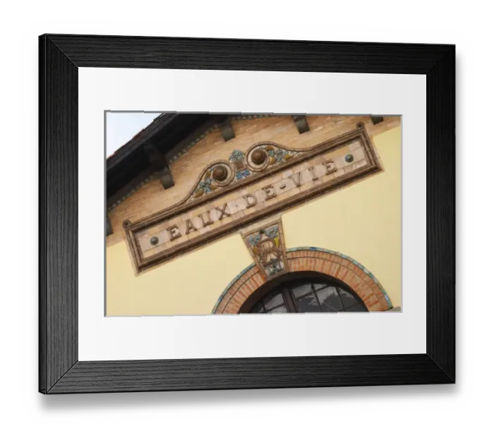 Framed Print : Ceramic sign saying Eaux de Vie at the old distillery. Town of Limoux. Limoux. Languedoc Framed Print : Ceramic sign saying Eaux de Vie at the old distillery. Town of Limoux. Limoux. Languedoc