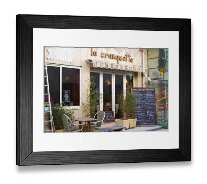 Framed Print : Gruissan village. La Clape. Languedoc. Restaurant La Cranquette. France. Europe