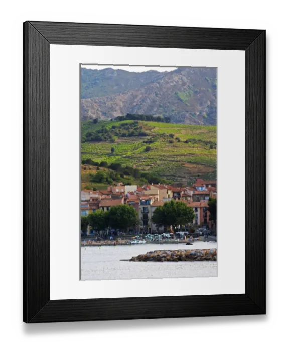 Framed Print : The beach in the village. Collioure. Roussillon. France. Europe. Vineyard