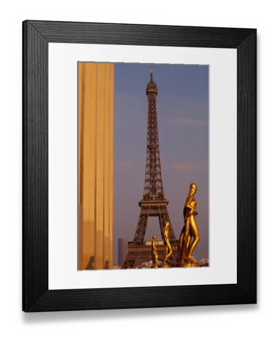Framed Print : France, Paris, Tour Eiffel and Palais de Chaillot statue at sunset Framed Print : France, Paris, Tour Eiffel and Palais de Chaillot statue at sunset