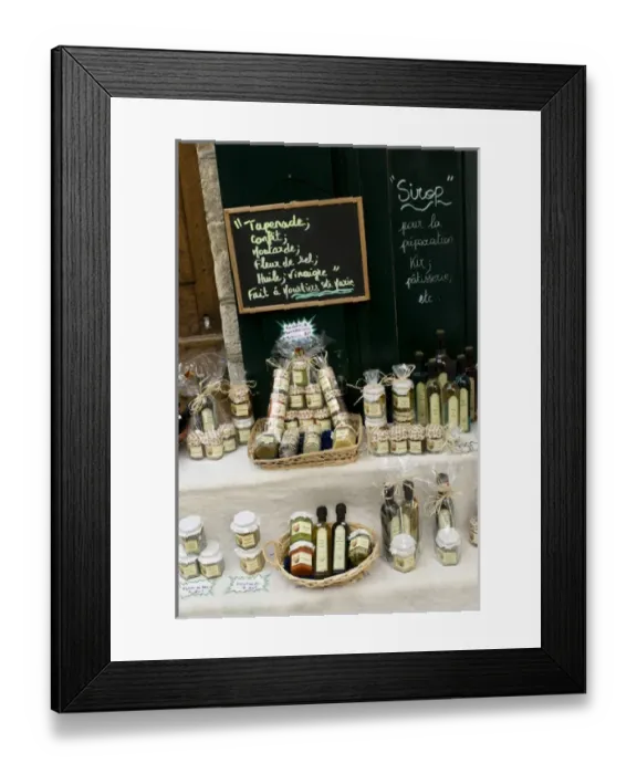 Framed Print : Food shop, Moustiers-Sainte-Marie, Provence, France Framed Print : Food shop, Moustiers-Sainte-Marie, Provence, France