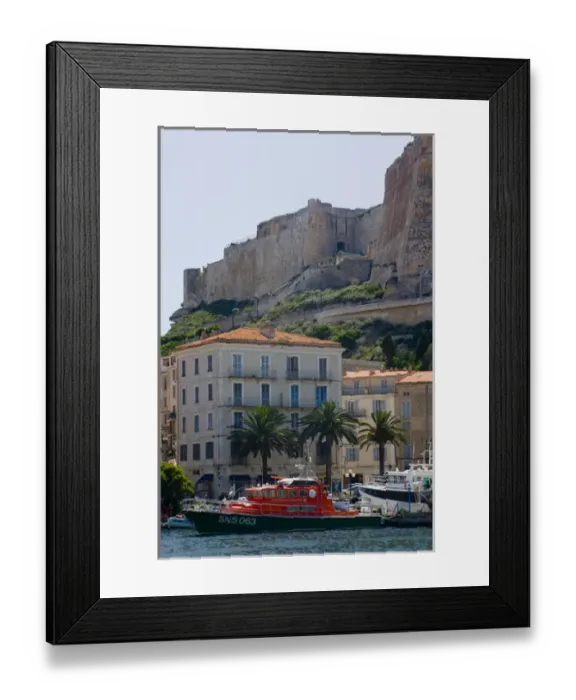 Framed Print : Corsica. France. Europe. Walled citadel enclosing the old city rises above the inner Framed Print : Corsica. France. Europe. Walled citadel enclosing the old city rises above the inner