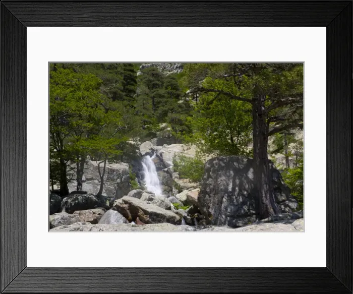 Framed Print : Corsica. France. Europe. Waterfall at Cascades des Anglais. Along the GR20 trail (aka