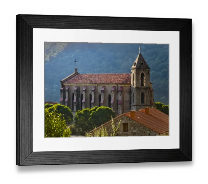 Framed Print : Corsica. France. Europe. Church & house in mountain village of Zicavo Framed Print : Corsica. France. Europe. Church & house in mountain village of Zicavo