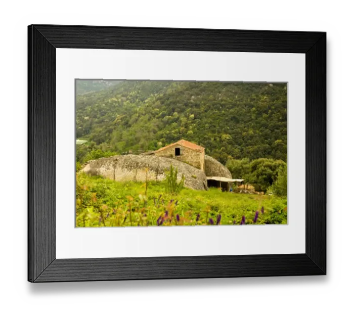Framed Print : Europe, France, Corsica. Quaint House between the rocks just off road between Porto Framed Print : Europe, France, Corsica. Quaint House between the rocks just off road between Porto