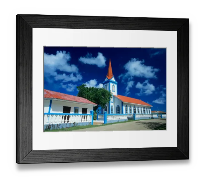 Framed Print : A colorful church on the island of Tahaa in the Society Islands of French Polynesia Framed Print : A colorful church on the island of Tahaa in the Society Islands of French Polynesia