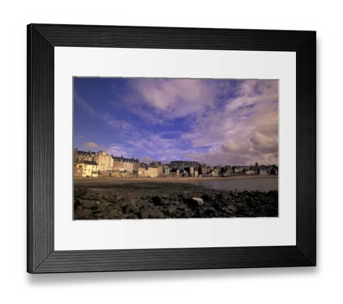 Framed Print : France, Brittany, St. Malo. Ille-et-Vilaino. Town view from Anse des Bablons