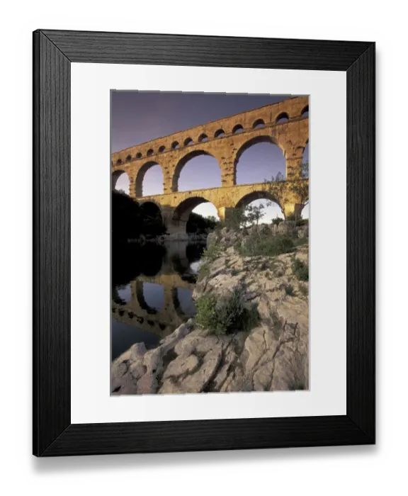 Framed Print : Europe, France, Provence, Gard; Pont du Gard Roman aqueduct and bridge; sunset light Framed Print : Europe, France, Provence, Gard; Pont du Gard Roman aqueduct and bridge; sunset light