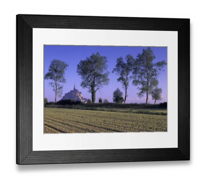 Framed Print : Europe, France, Normandy, Manche; Mont St Michel Distance view with trees Framed Print : Europe, France, Normandy, Manche; Mont St Michel Distance view with trees