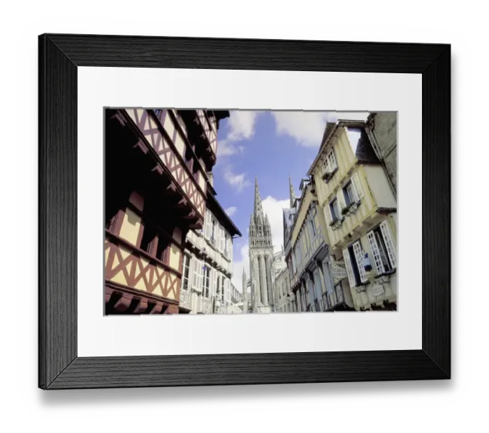 Framed Print : Europe, France, Brittany, Finistere Quimper; Rue Kereon; half-timbered buildings