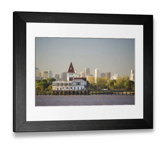 Framed Print : waterfront view of Classic Club de Pescadoras, with Downtown highrises of Buenos Framed Print : waterfront view of Classic Club de Pescadoras, with Downtown highrises of Buenos
