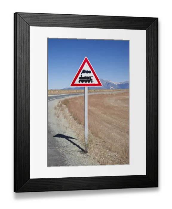 Framed Print : ARGENTINA, Chubut Province, El Maiten. Narrow gauge railroad crossing sign Framed Print : ARGENTINA, Chubut Province, El Maiten. Narrow gauge railroad crossing sign