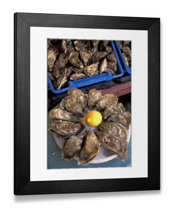 Framed Print : EU, France, Brittany, Ille-et-Vilaine, Cancale. Cancale Oysters, Fines de Claire Framed Print : EU, France, Brittany, Ille-et-Vilaine, Cancale. Cancale Oysters, Fines de Claire