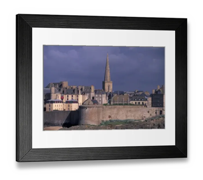 Framed Print : EU, France, Brittany, Ille-et-Vilaine, St. Malo. Town view from Ile Du Grande Be