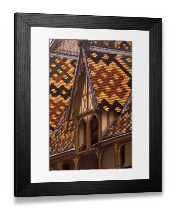 Framed Print : EU, France, Burgundy, Cote d Or, Beaune. Tiled roofs of the Hotel Dieu