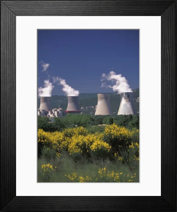 Framed Print : EU, France, Rhone Valley, Drome, Pierrelatte. Nuclear reactor towers by Rhone River Framed Print : EU, France, Rhone Valley, Drome, Pierrelatte. Nuclear reactor towers by Rhone River