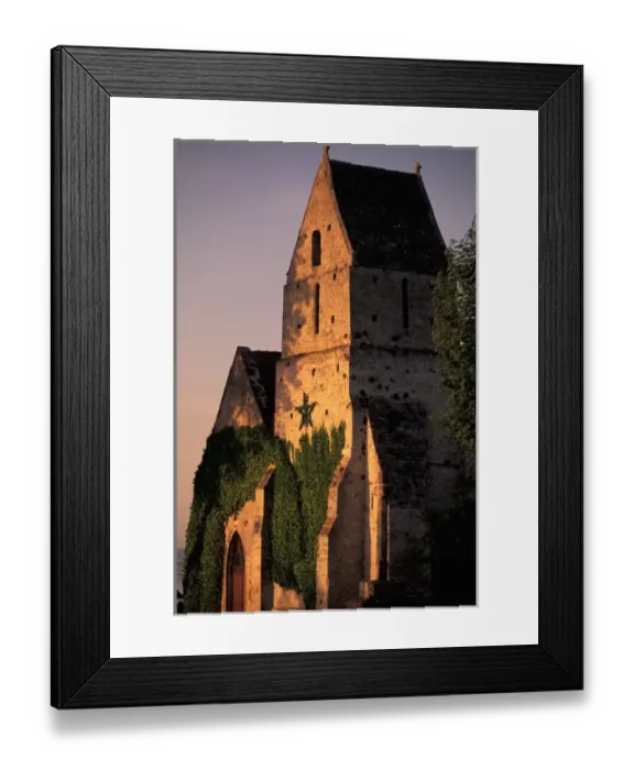 Framed Print : EU, France, Normandy, Calvados, Cricqueboeuf. Sunset light on 12th century town church Framed Print : EU, France, Normandy, Calvados, Cricqueboeuf. Sunset light on 12th century town church