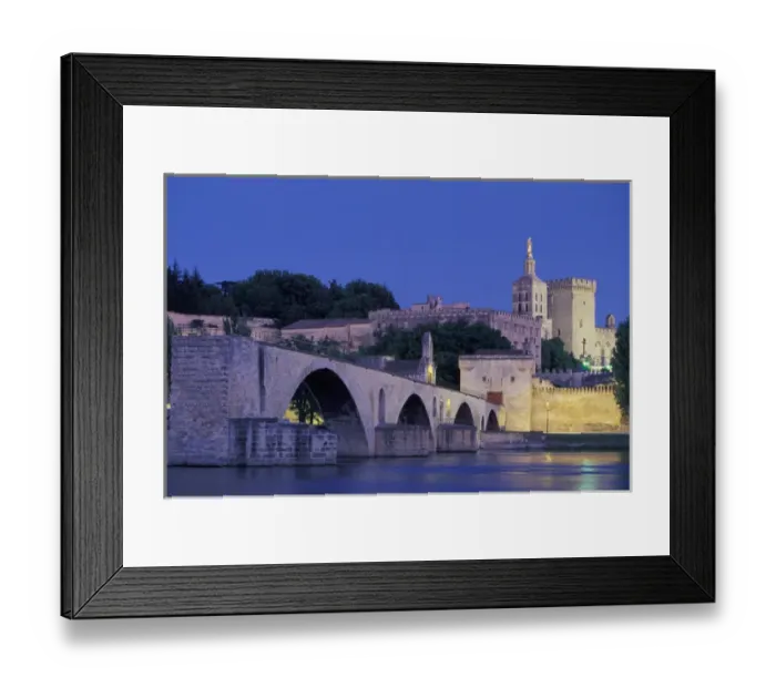 Framed Print : EU, France, Provence, Vaucluse, Avignon. Pont St-Benezet and Palais des Papes in evening Framed Print : EU, France, Provence, Vaucluse, Avignon. Pont St-Benezet and Palais des Papes in evening