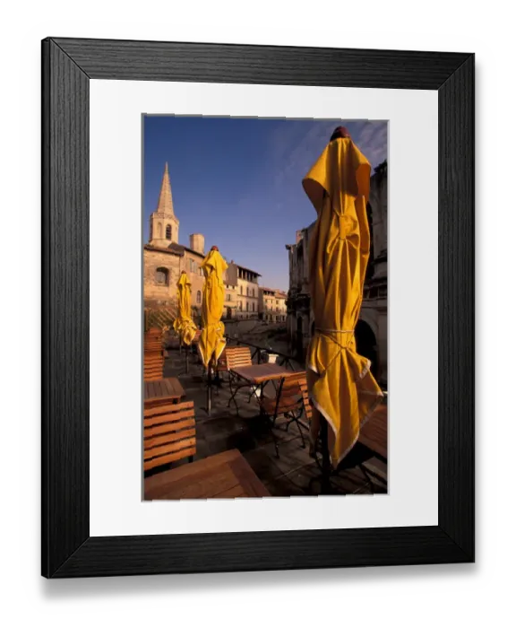 Framed Print : EU, France, Provence, Bouches-du-Rhone, Arles. Cafe near Roman Amphitheater