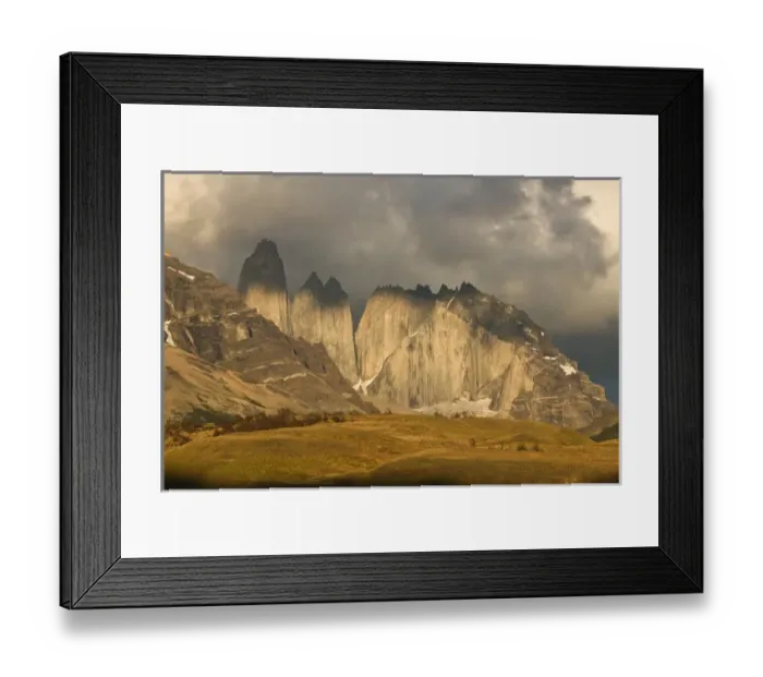 Framed Print : South America, Chile, Torres del Paine National Park. Morning light bathes the Torres Framed Print : South America, Chile, Torres del Paine National Park. Morning light bathes the Torres