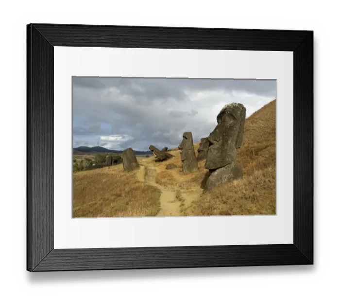 Framed Print : Chile, Easter Island (aka Rapa Nui). Rano Raraku, the main rock quarry for the great Framed Print : Chile, Easter Island (aka Rapa Nui). Rano Raraku, the main rock quarry for the great