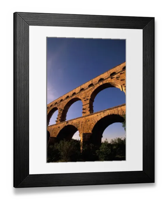 Framed Print : EU, France, Provence, Gard, Pont du Gard. Roman aqueduct  /  bridge in sunset light