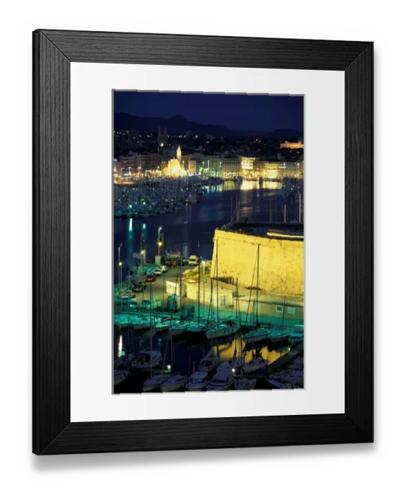 Framed Print : EU, France, Provence, Bouches-du-Rhone, Marseille. Vieux Port, evening