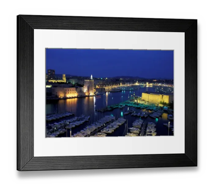 Framed Print : EU, France, Provence, Bouches-du-Rhone, Marseille. Vieux Port, evening