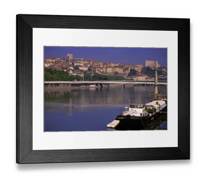 Framed Print : Europe, France, Rhone Valley, Lyon. Barges on the Rhone River