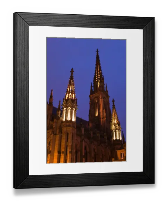 Framed Print : FRANCE-Alsace (Haut Rhin)-Mulhouse: Evening View of Place de la Reunion & Temple St-Etienne Framed Print : FRANCE-Alsace (Haut Rhin)-Mulhouse: Evening View of Place de la Reunion & Temple St-Etienne