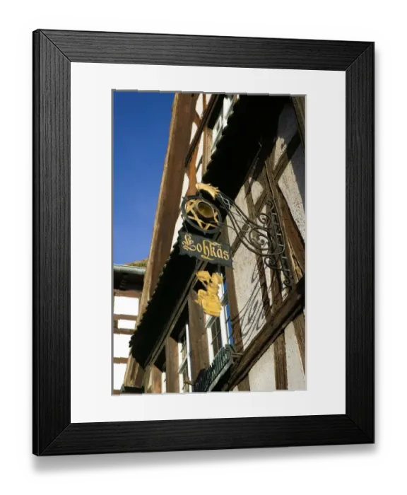 Framed Print : FRANCE-Alsace (Haut Rhin)-Strasbourg: Cafe Sign in Petite France on Ill River / Winter Framed Print : FRANCE-Alsace (Haut Rhin)-Strasbourg: Cafe Sign in Petite France on Ill River / Winter