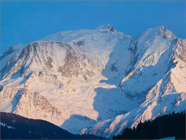 FRANCE-French Alps (Haute-Savoie)-COMBLOUX: Sunset Light on Mont-Blanc (elev. 4810 meters)