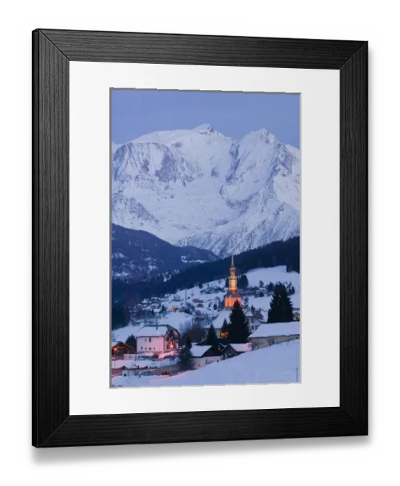 Framed Print : FRANCE-French Alps (Haute-Savoie)-COMBLOUX: Dusk / Evening View of Village and Mont-Blanc (elev Framed Print : FRANCE-French Alps (Haute-Savoie)-COMBLOUX: Dusk / Evening View of Village and Mont-Blanc (elev