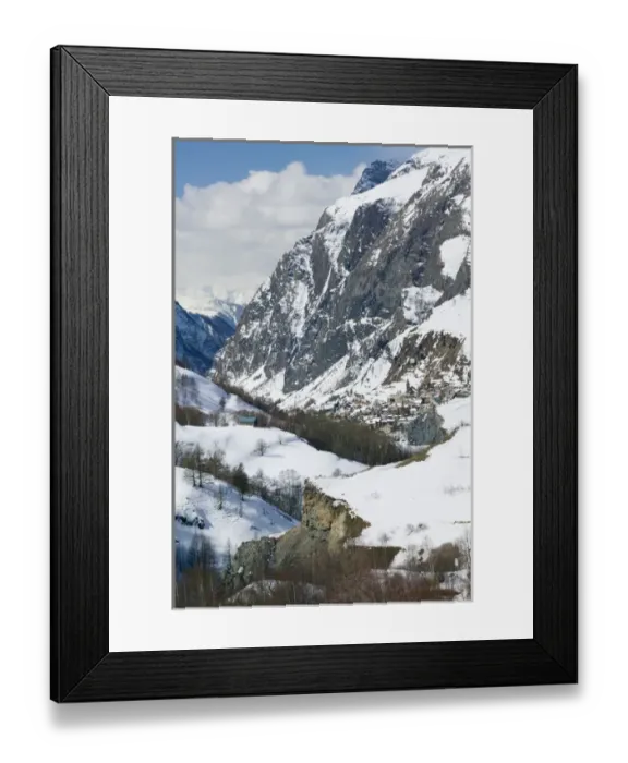 Framed Print : FRANCE-French Alps (Isere)-LA GRAVE: High View of Town from Route N91  /  Winter