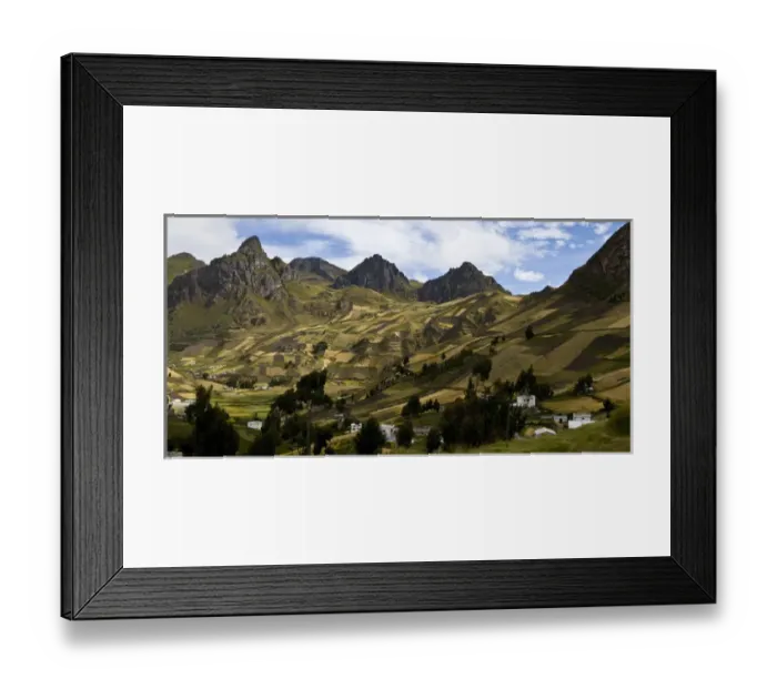Framed Print : Farmers huts and fields climb up the hillsides in the highlands of Cotopaxi Province Framed Print : Farmers huts and fields climb up the hillsides in the highlands of Cotopaxi Province