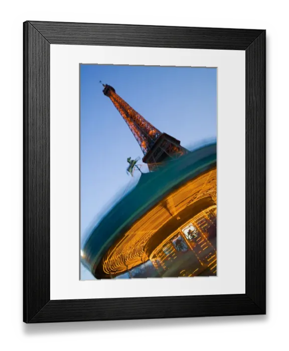 Framed Print : Europe, France, Paris, Eiffel Tower Area: Evening View of the Eiffel Tower & Carousel Framed Print : Europe, France, Paris, Eiffel Tower Area: Evening View of the Eiffel Tower & Carousel