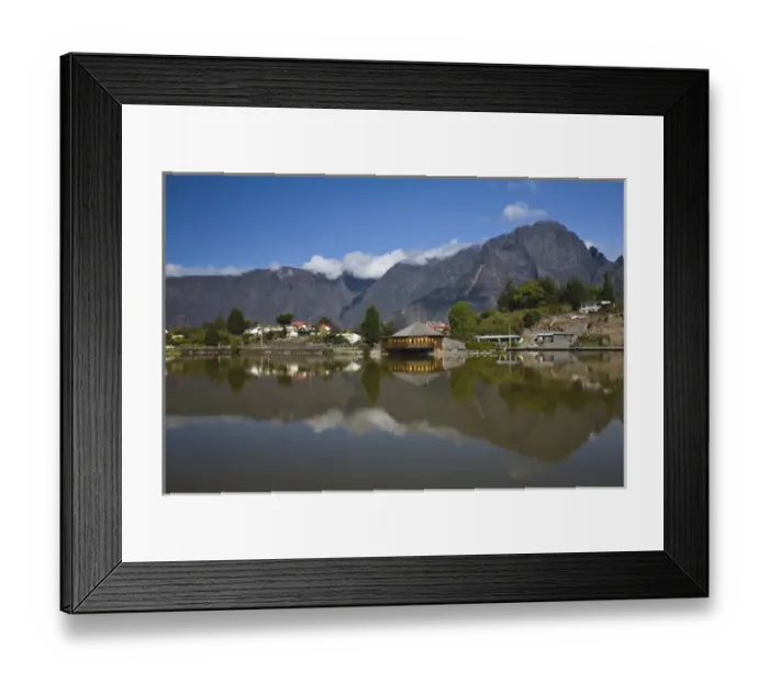 Framed Print : France, Reunion Island, Cirque de Cilaos, Cilaos, mountain reflection in Mare a Joncs