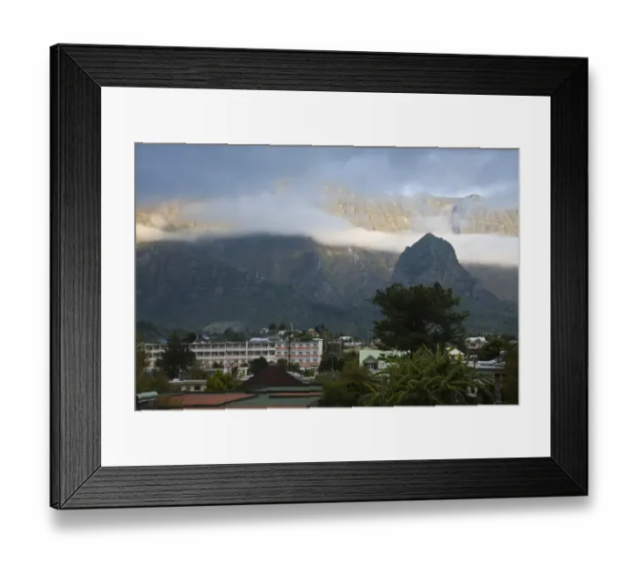 Framed Print : France, Reunion Island, Cirque de Cilaos, Cilaos, town and Piton des Neiges (el. 3069 Framed Print : France, Reunion Island, Cirque de Cilaos, Cilaos, town and Piton des Neiges (el. 3069