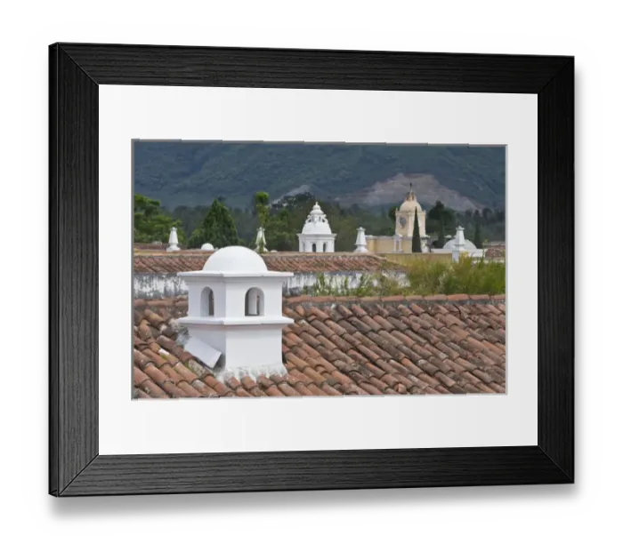 Framed Print : Latin America, Guatemala, Antigua, Tile Roofs with Chimneys