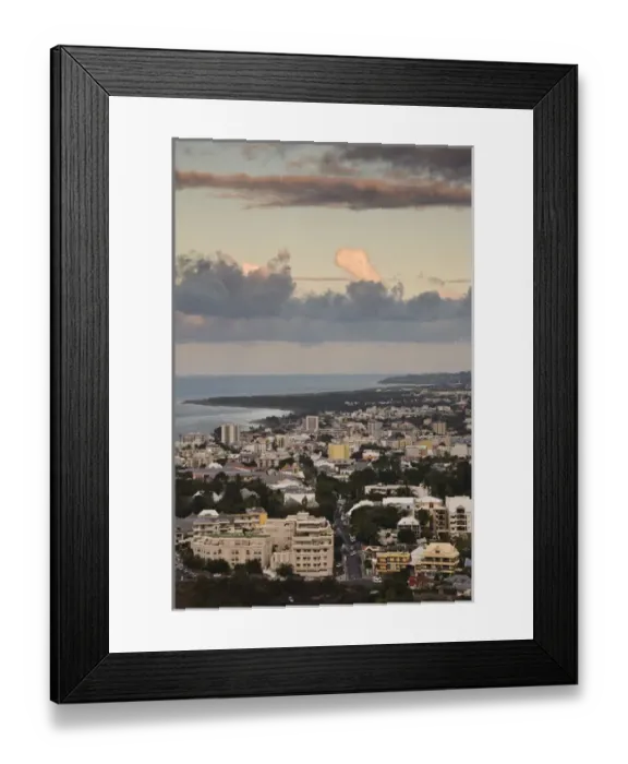Framed Print : France, Reunion Island, St-Denis, dusk view from La Montaigne