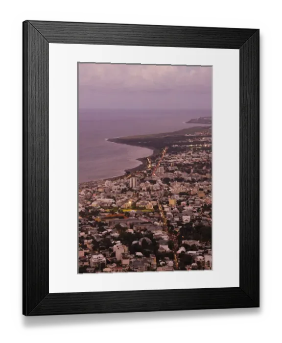 Framed Print : France, Reunion Island, St-Denis, dusk view from La Montaigne