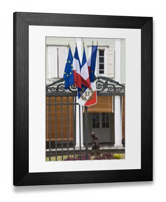 Framed Print : France, Reunion Island, St-Denis, RF Republique France sign on gate of official government