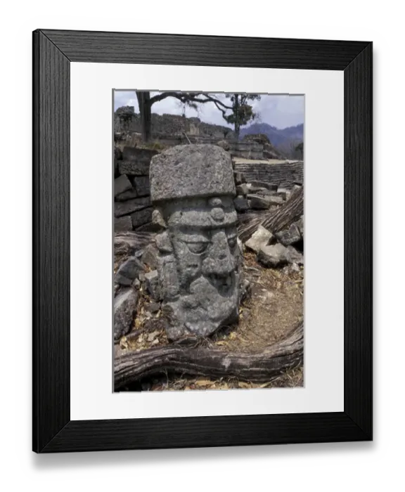 Framed Print : CA, Honduras Carved head at Copan Ruinas Framed Print : CA, Honduras Carved head at Copan Ruinas