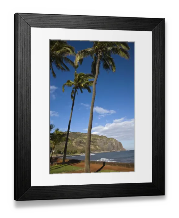 Framed Print : France, Reunion Island, St-Denis, view of La Montaigne from Le Barachois waterfront